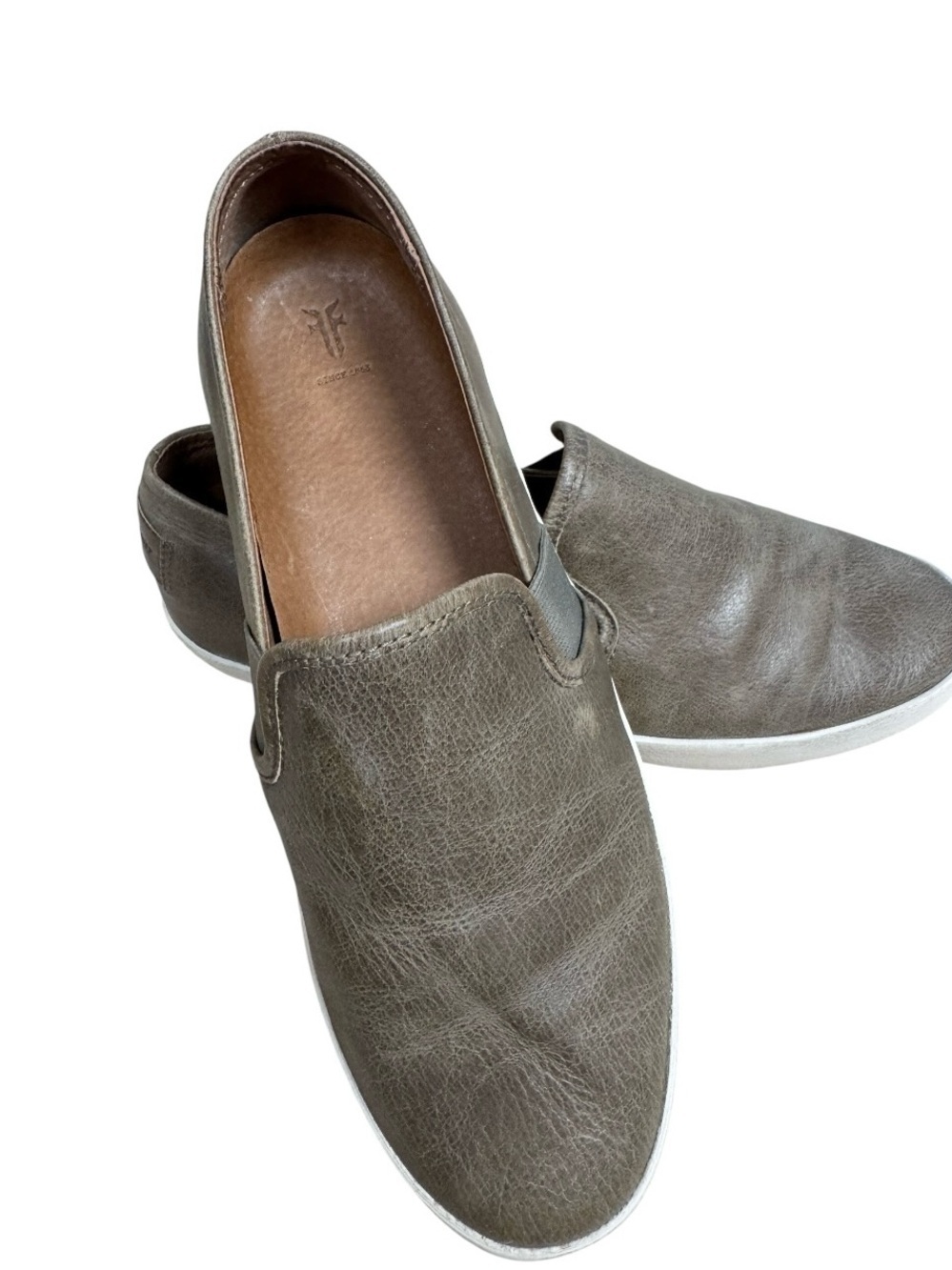 Frye Dylan Slip On Sneakers Gray Distressed Leather Casual Shoes Women US 8.5 - Picture 8 of 10